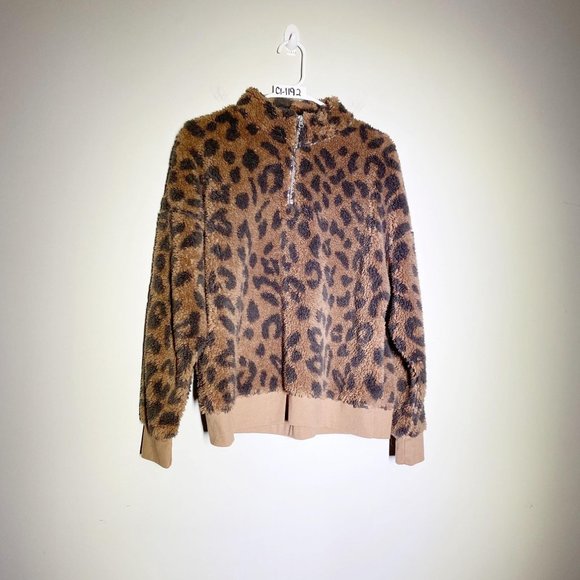 Grayson/Threads Leopard Print Teddy Zip Neck Pullover XL - Picture 13 of 15